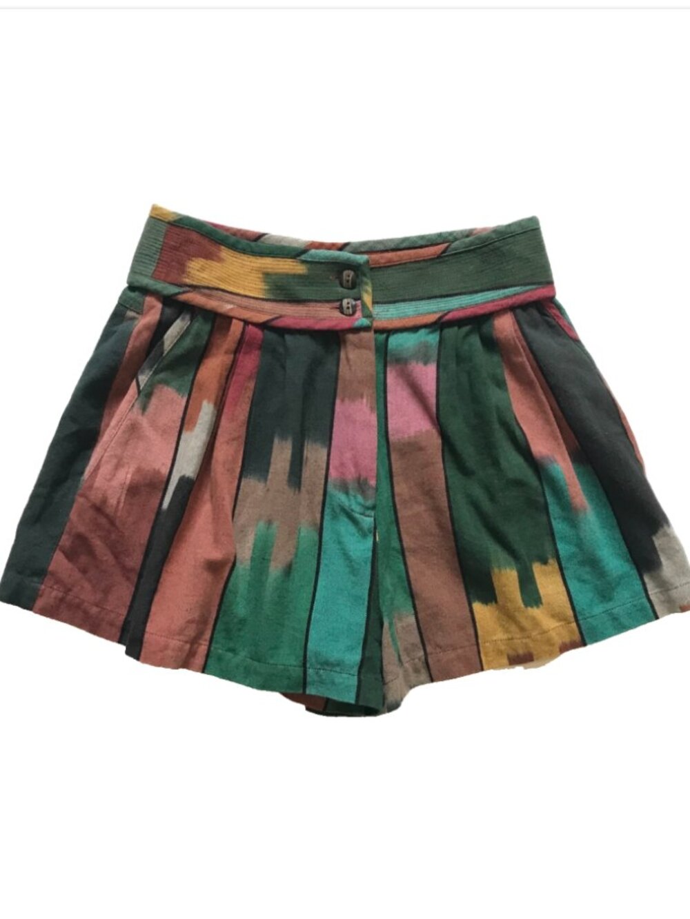 Ulla Johnson Marjani Shorts Womens 2 Green Pink High Rise Cotton Pleated Rainbow - Picture 3 of 13